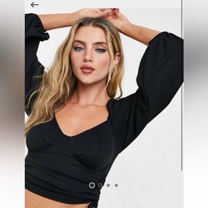 New Look ribbed ruched side bust detail top in black